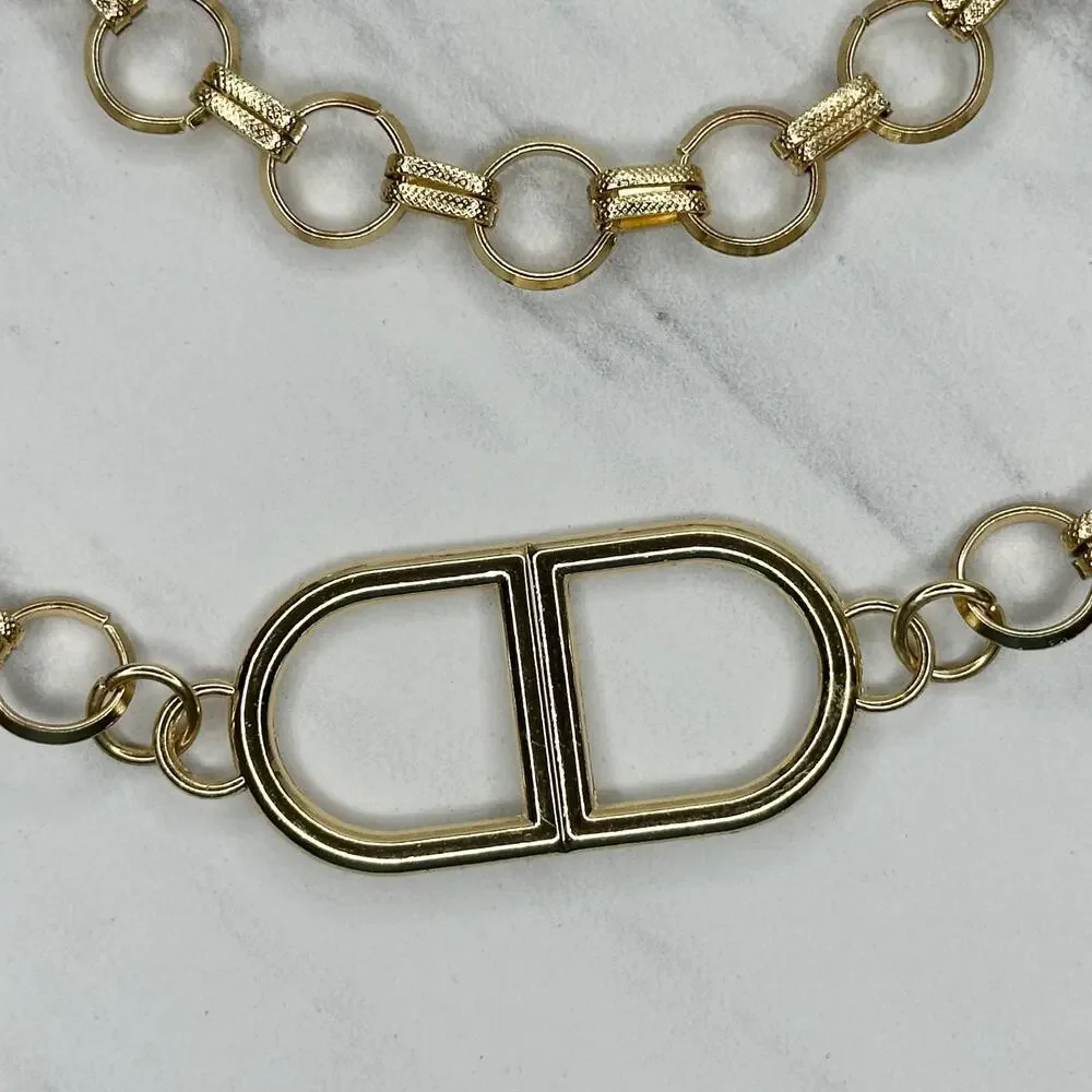 Gold Tone Open Hoop Metal Chain Link Belt Decorative O Ring One Size ✨